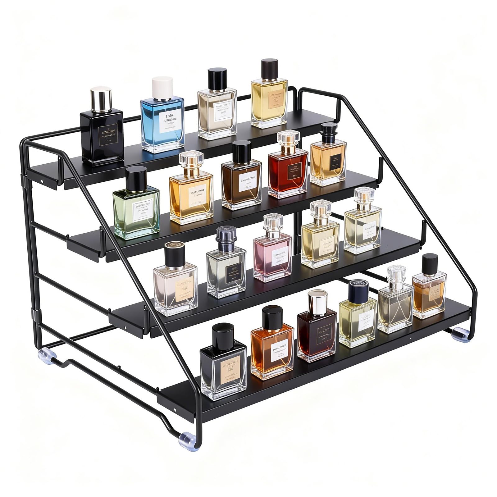 Punorric 4-Tier Cologne Stand for Men Step Fragrance Stand, Fragrance Shelf Display Rack for Vanity Dressing Table, Perfume Organiser for Mens Cologne, Aftershave, Skincare, Fragrence, Figurine