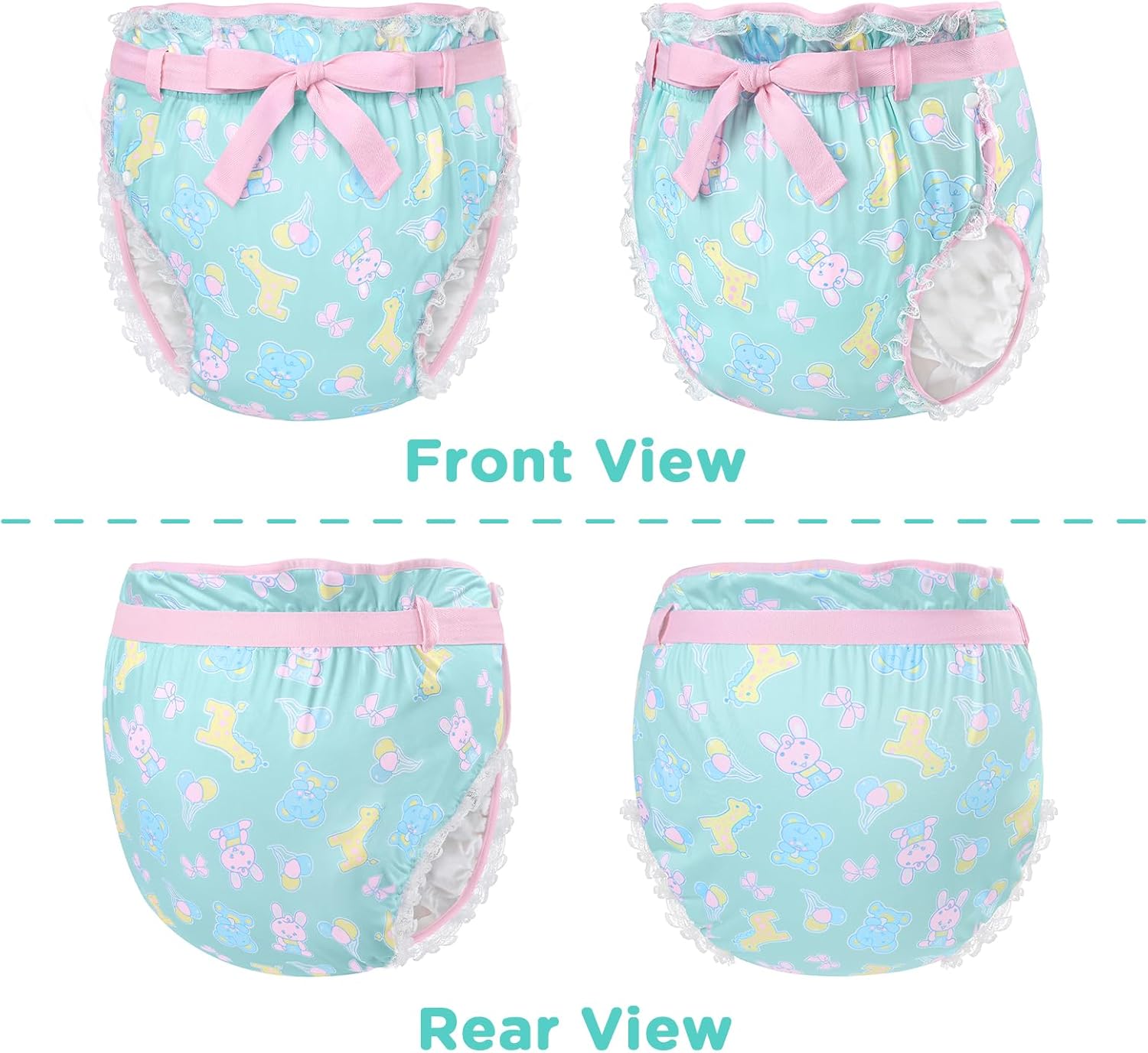 Littleforbig Silky Adult Ribbon Omutsu Diaper Wrap Cover Adjustable Reusable Waterproof - Baby Parade Repeating Pattern - Image 5