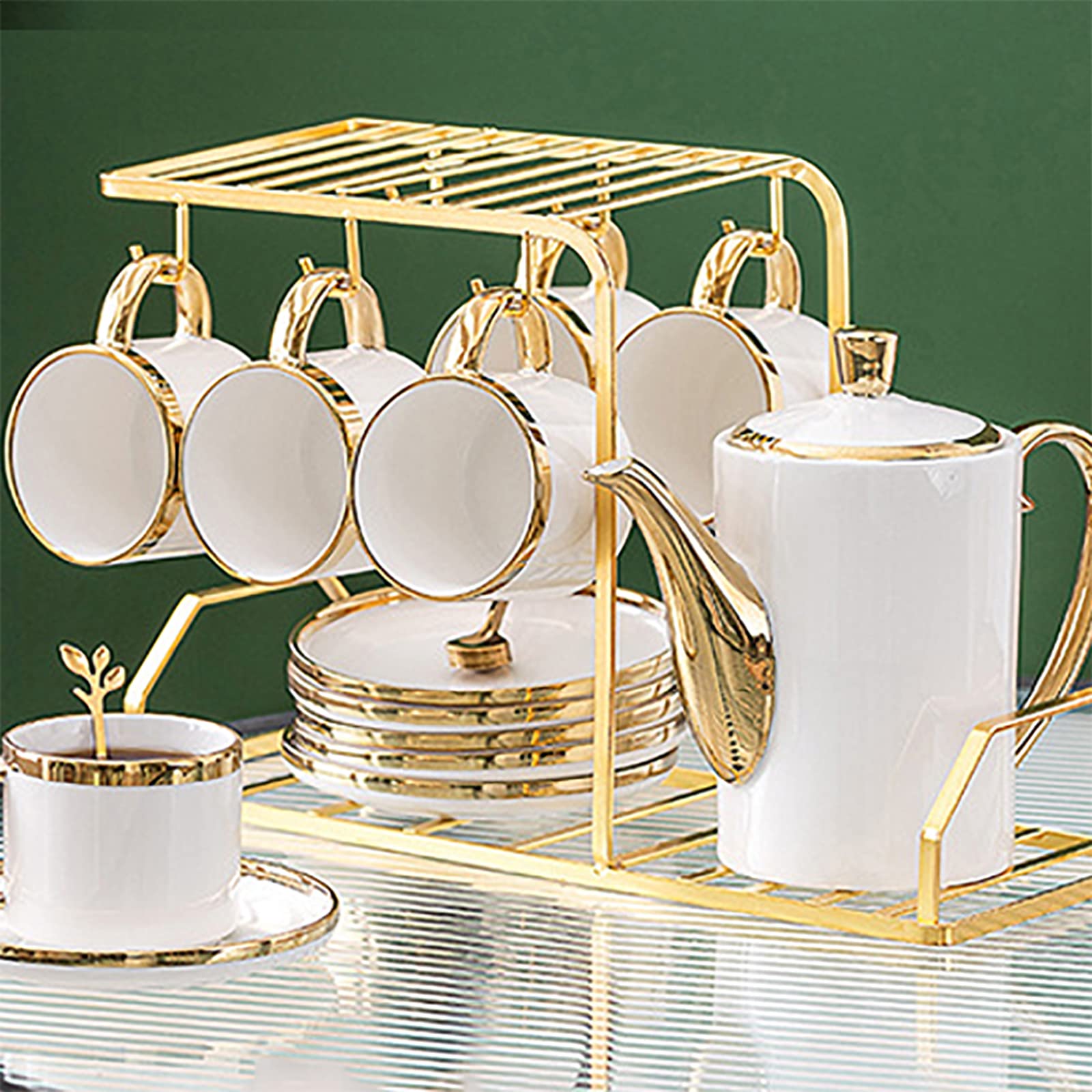 Générique Service à Thé en Porcelaine Mate à Bordure Dorée, 20 Pièces