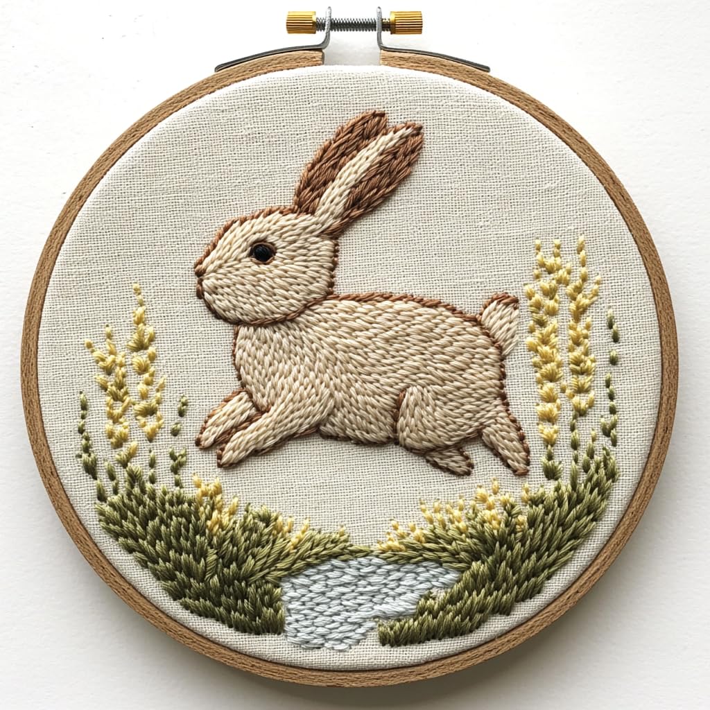 Punch Needle Kit for Beginners, Punch Stitching Kit for Adults, Needle Punch Kits for Adults, Jumping Bunny – DIY Embroidery Set, Craft Tool for All Ages, Ideal for Decoration &amp; Gifts