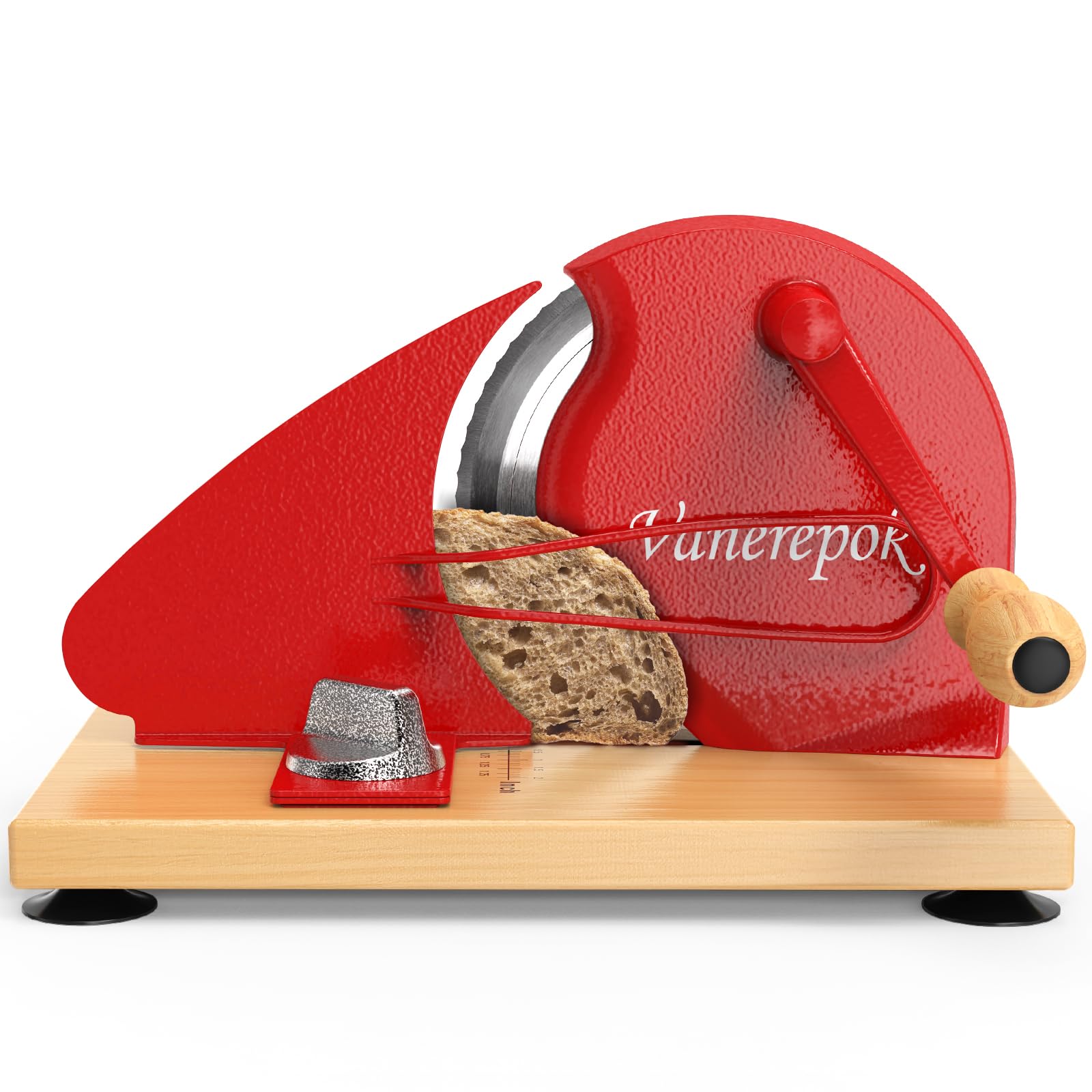 Upgrade Manual Bread Slicer for Homemade Sourdough Bread, Classic Hand Crank Home Bread Slicer With Scale Line and Steel Fence, Sharp Blade, Adjustable Width for Homemade & Commercial Use