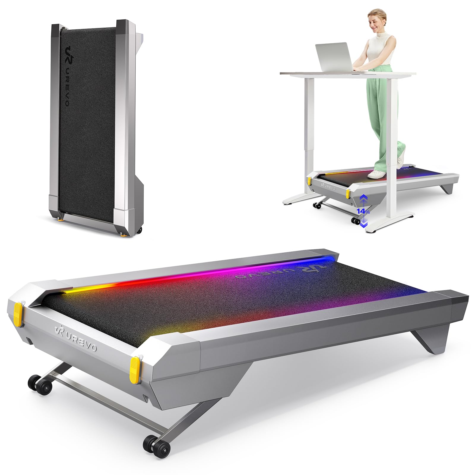 UREVO CyberPad Walking Pad mit 14% automatischer Steigung – Smart Untertisch-Laufband fürs Büro & Zuhause, leiser Brushless-Motor, extra große Lauffläche, KI-App