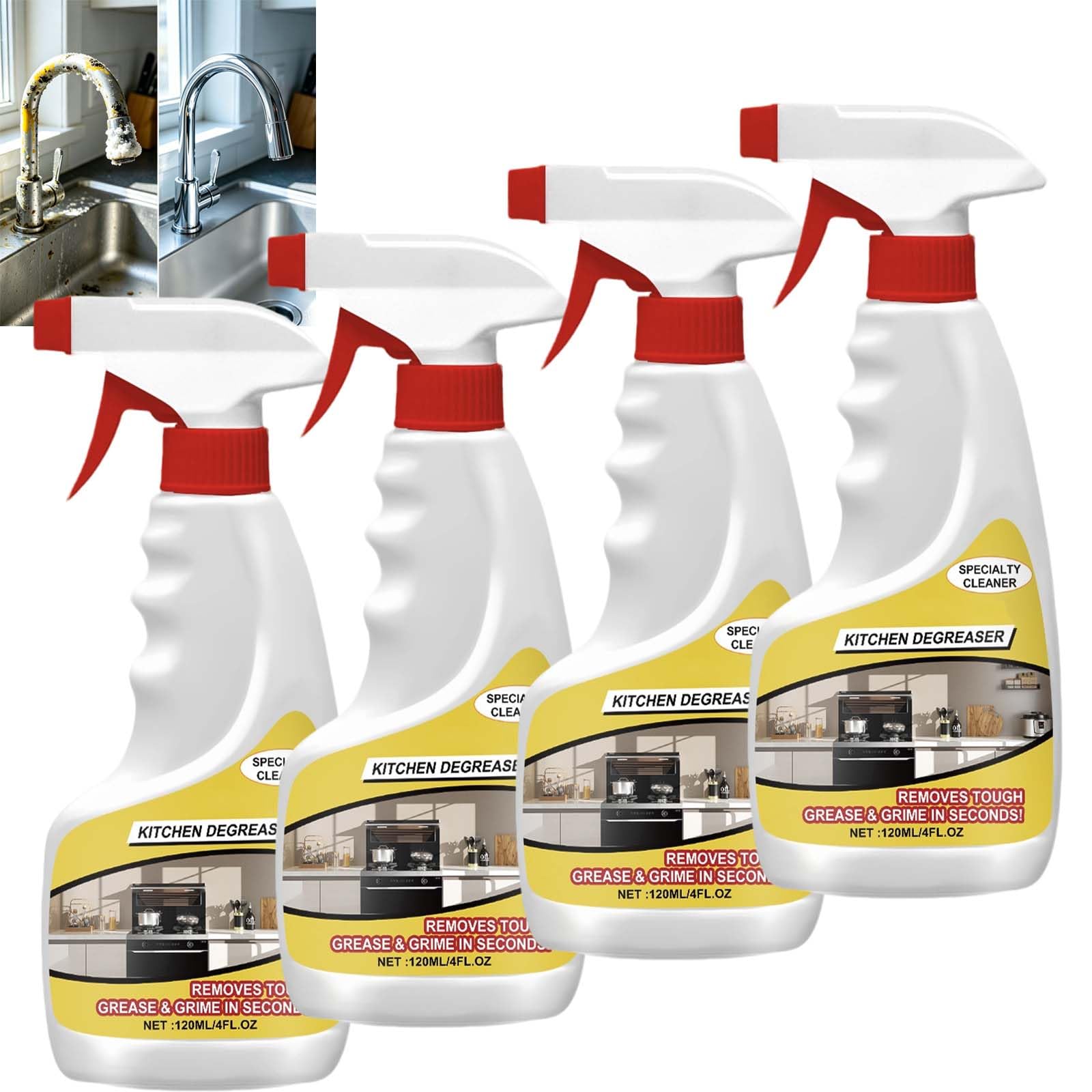 Środek do czyszczenia naczyń kuchennych, spray do czyszczenia powierzchni kuchennych, uniwersalny spray do czyszczenia kuchenek gazowych (4 szt.)