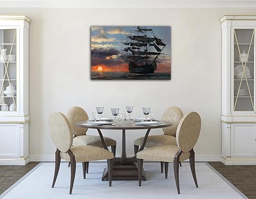 Vista 48 de RAOMAAE Cuadro de arte de pared de batalla naval, barco pirata, velero, póster impreso, lienzo moderno, hogar, sala de estar, oficina, decoración