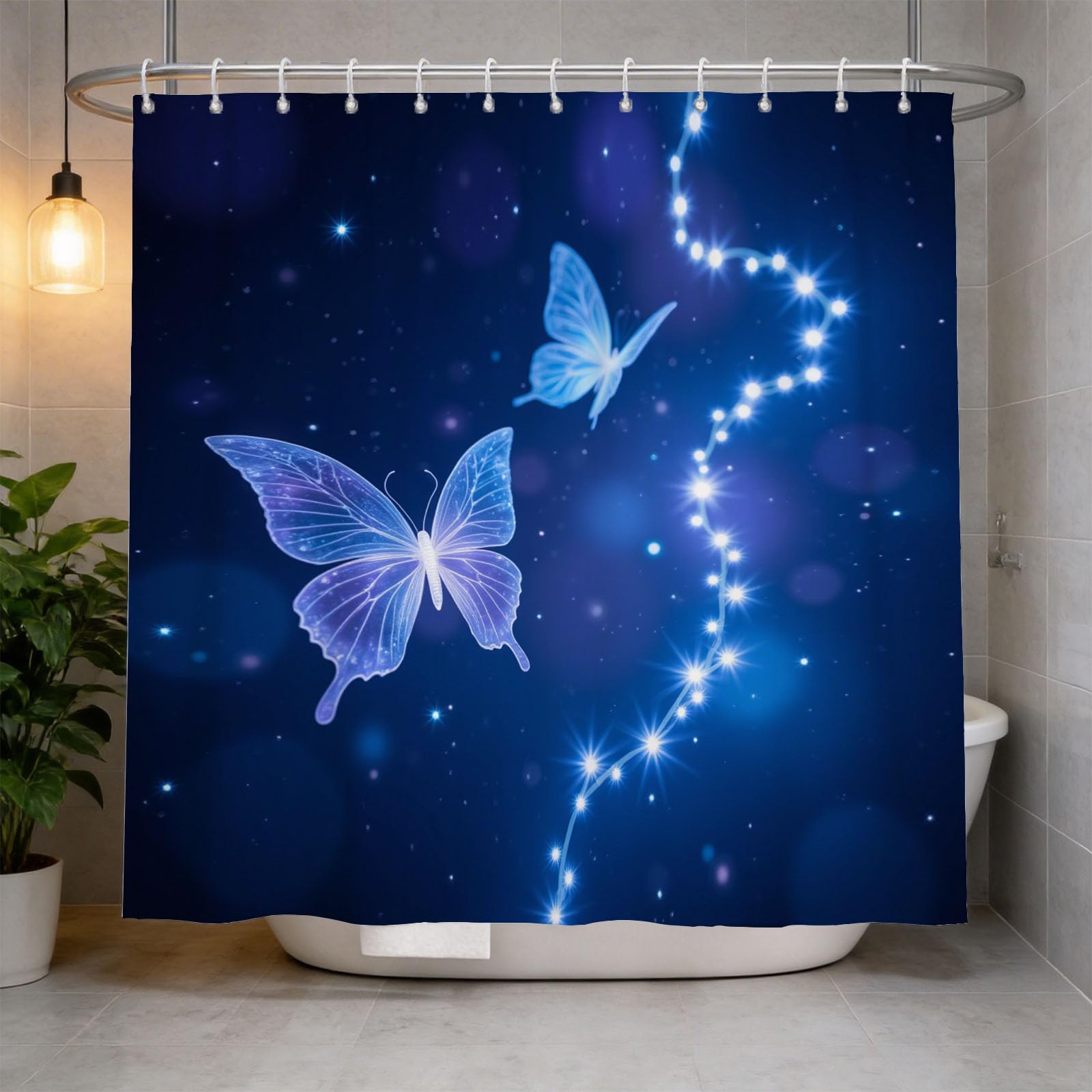 Hongduo 3D Butterflies Shower Curtain for Stalls Bathtubs Creativity Bathroom Decor Shower Curtain Set Polyester Fabric Waterproof 200x200cm/79X79 Inch with Hooks
