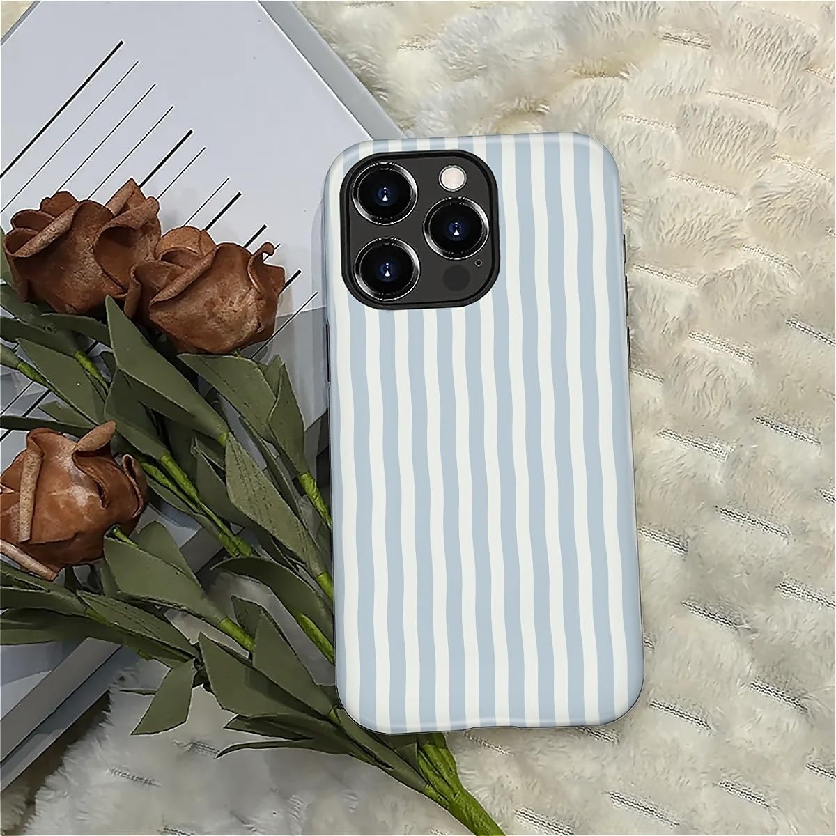 for iPhone 16 Pro Max Case,HL2 Blue Stripes Hybrid 2 Layer Hard Shell Silicone Protective Pattern Design Case - Image 4