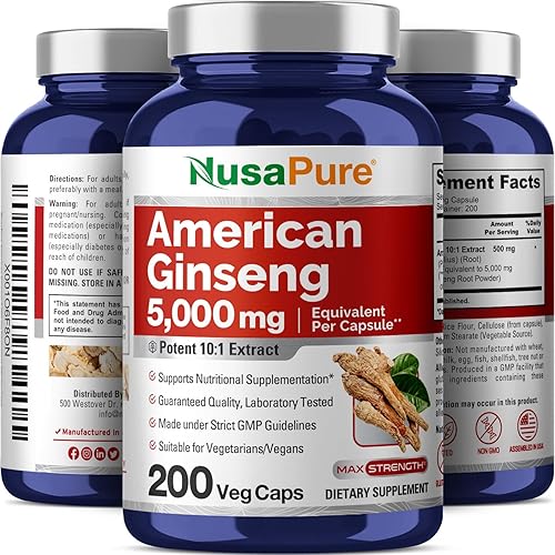 Miniatura 4 de American Ginseng 5000 mg - 200 cápsulas vegetarianas vegetariano sin OMG y sin gluten