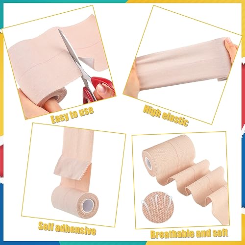 Miniatura 3 de 4 rollos de cinta elástica adhesiva de cinta elástica autoadhesiva, vendajes elásticos flexibles para esguinces de tobillo, rodilla y muñeca,