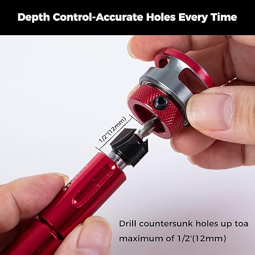 Miniatura 4 de Broca avellanadora, 5 brocas avellanadas con punta de carburo de 82 grados con vástago hexagonal de liberación rápida de 14 con tope de profundidad