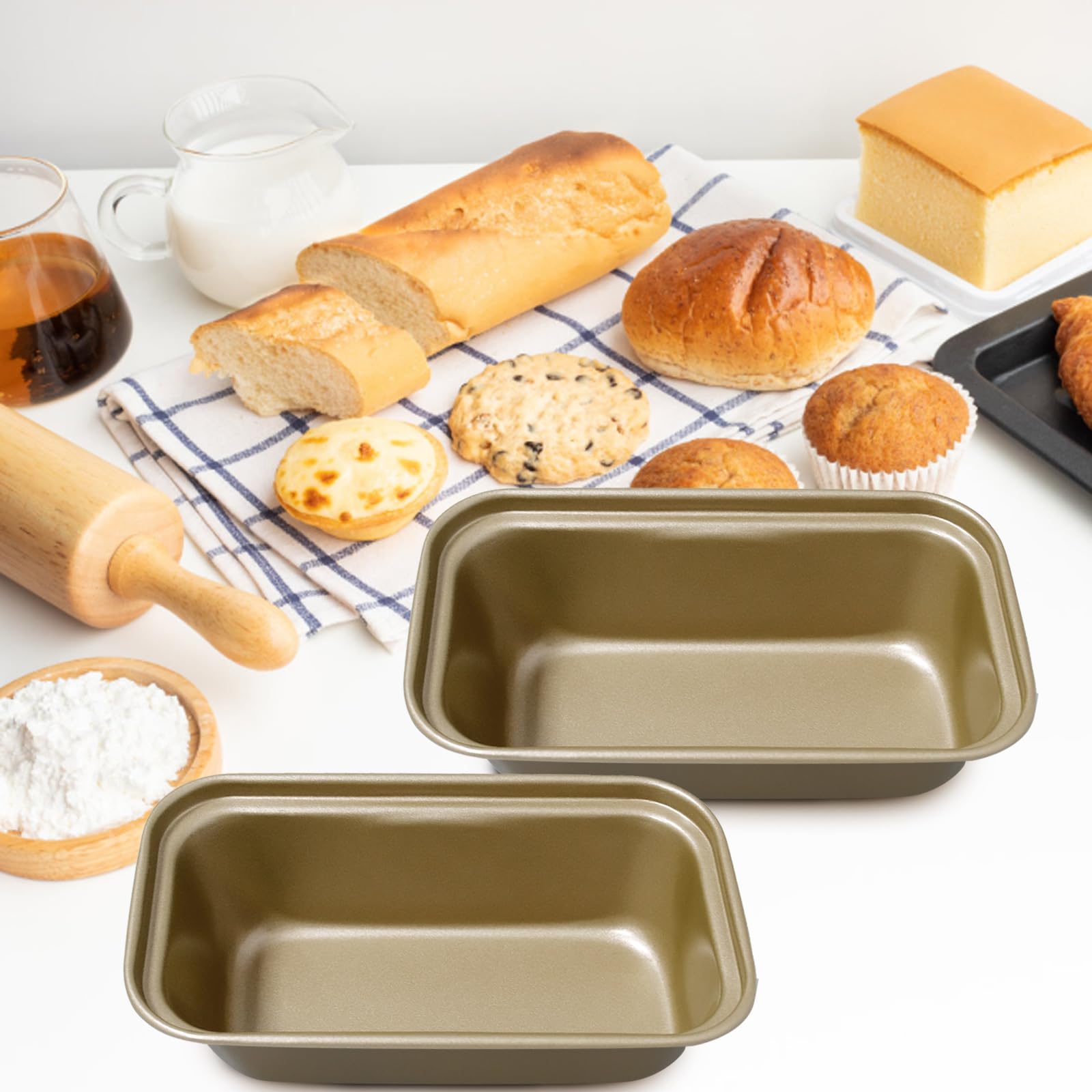 14 mini moldes para pan de 6.1 x 3.3 x 2.1 pulgadas, de acero al carbono, para hornear pan y hornear moldes de plátano pequeños antiadherentes (dorado)
