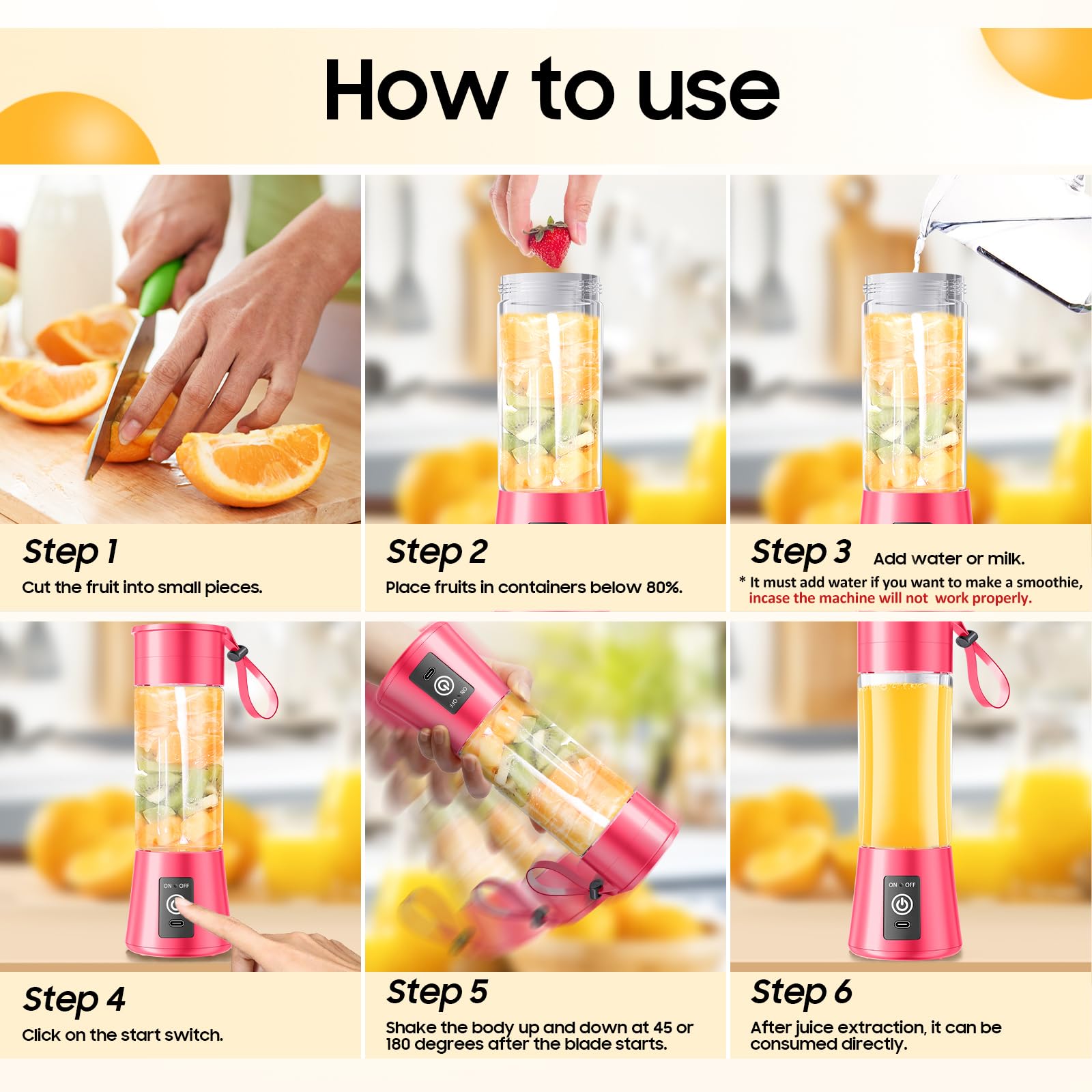 Frullatore portatile senza fili di dimensioni personali, mini frullatore per frullati e frullati, tazza da viaggio senza BPA da 380 ml, potente vestito per miscelare in ufficio/casa/palestra, festa