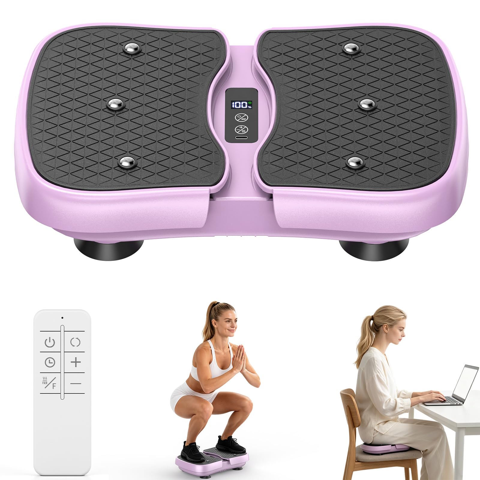 Plateforme Vibrante avec Fonction de Chauffage, Écran Tactile LCD, 6 Modes, Charge Maximale 130 kg, USB-C