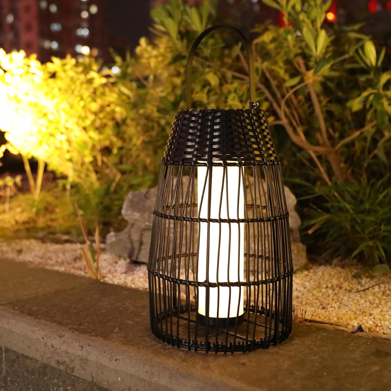 Afirst Solar Lanterns Outdoor, Natural Rattan Bamboo Hanging Solar Lights Waterproof Decorative Lanterns for Yard, Patio, Lawn, Tabletop, Pathway, Landscape, Garden Decor Gifts