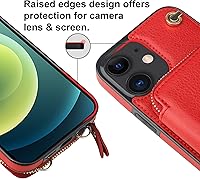 Vista 14 de Bocasal Funda tipo cartera cruzada para iPhone 12/12 Pro, funda de piel con bloqueo RFID y soporte para tarjetas, funda protectora con cremallera