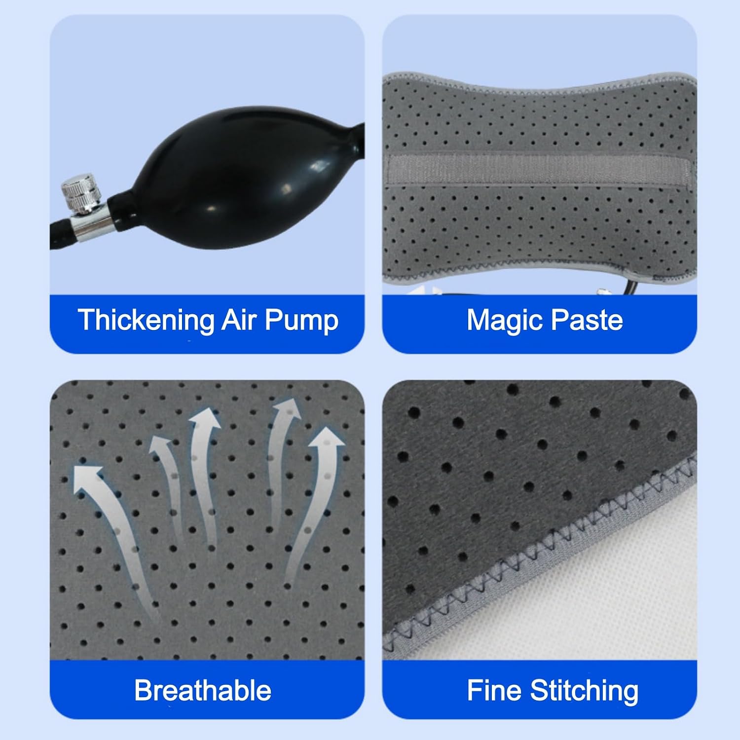 Inflatable Lumbar Support Pillow, Mesh Fabric with Air Pump, Portable Waist Cushion for Car Seat, Office Chair & Home Use