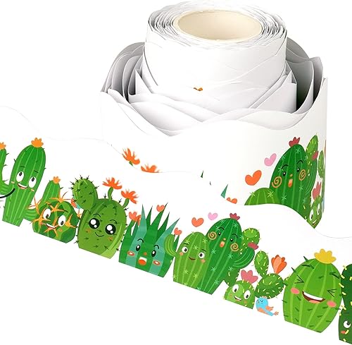 Miniatura 1 de Tablero de anuncios de cactus de 49 pies con bordes enrollados festoneados para decorar paredes, escritorios, ventanas, puertas, taquillas,