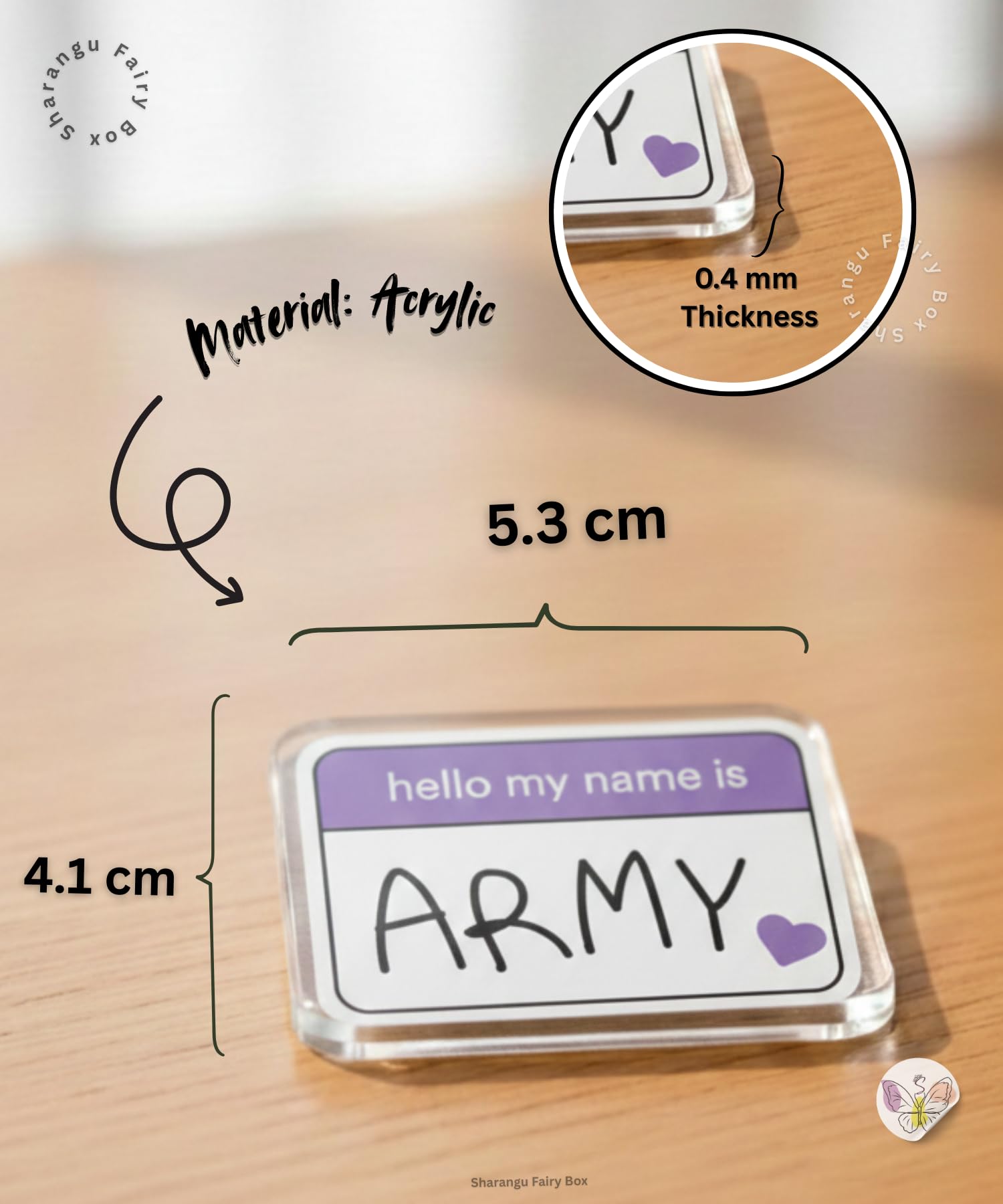 Hello My Name Is ARMY Acrylic Pin Badge for BTS Fans |Lightweight Waterproof Brooch for Bags, Backpacks & Jackets | Lightweight Acrylic Pin | K-Pop Badge | Merchandise Gift for BTS Fans 2