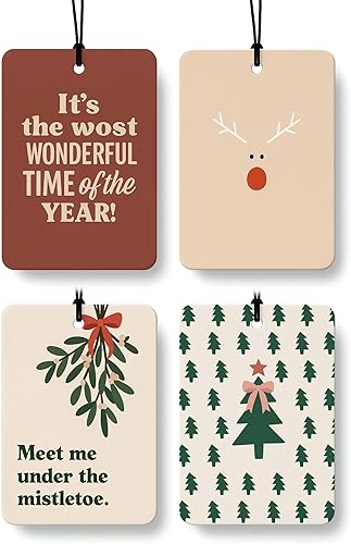 Miniatura 16 de Ambientador de Coche de Bayas de Feliz Navidad 4 Piezas, Clásico Copo de Nieve de Navidad Jengibre Ambientador Colgante para Autos Armario Cajón