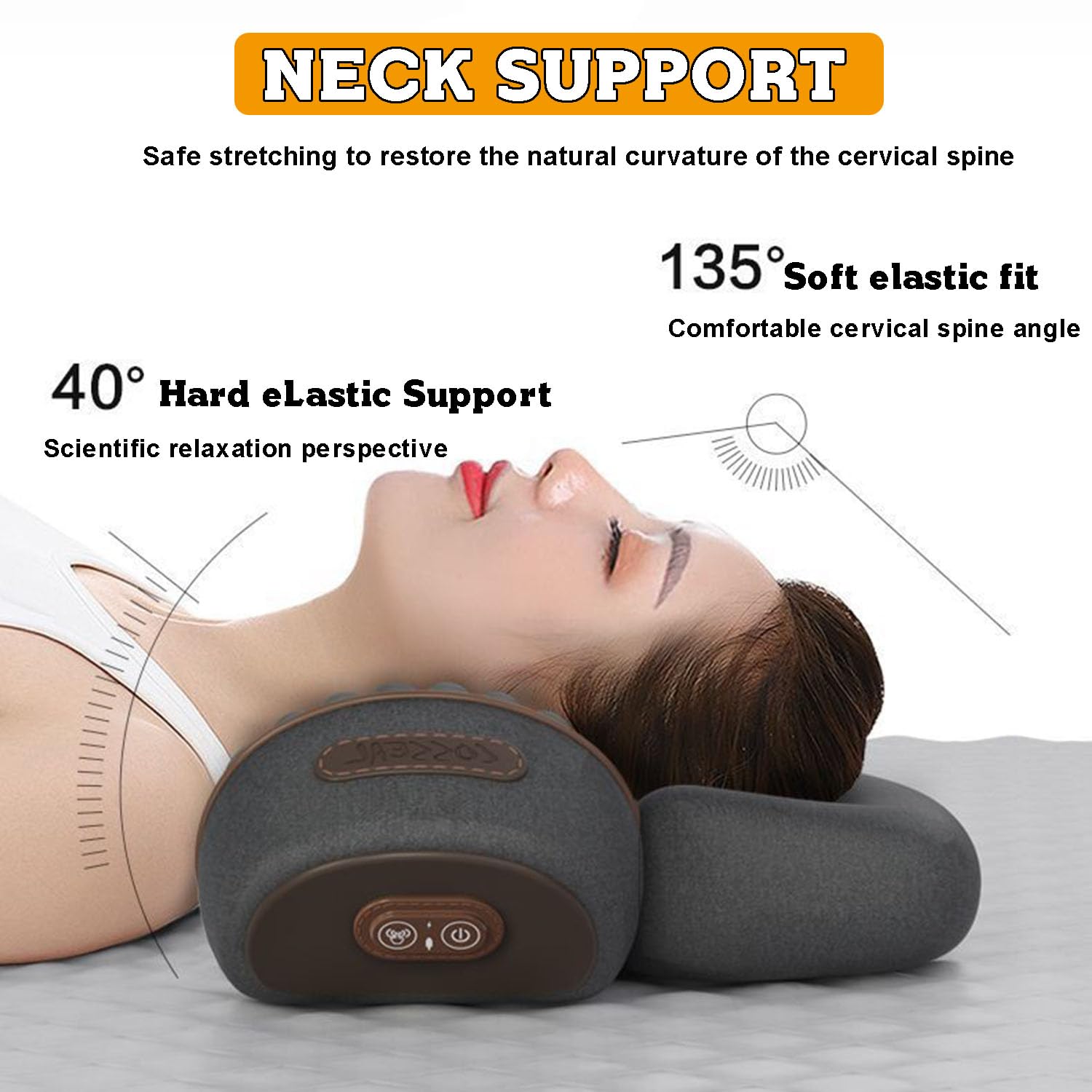 AVSMGP Almohada Cervical Ergonómica, Almohada Cervical de Espuma viscoelástica con función de Masaje de calefacción, Estiramiento y vibración, Almohada Cervical Ortopédica Contorno Cuello,Negro,A