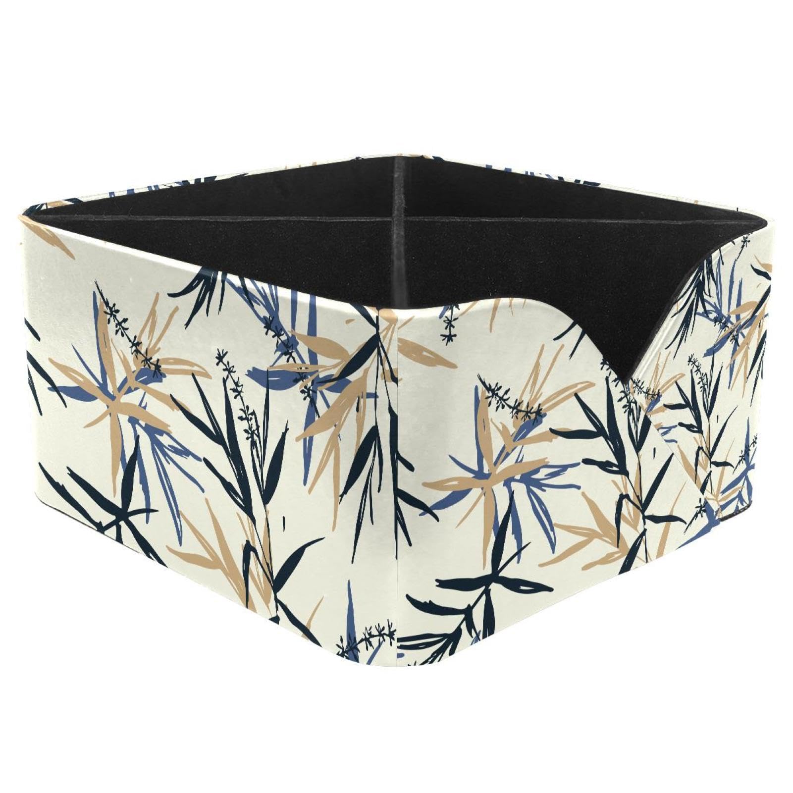 KengjuTesu Beautiful Bamboo Leaves and Flower Pattern Desktop Organizer Pen Holder, Rectangular Pencil Cup for Office, Study and Makeup Stations