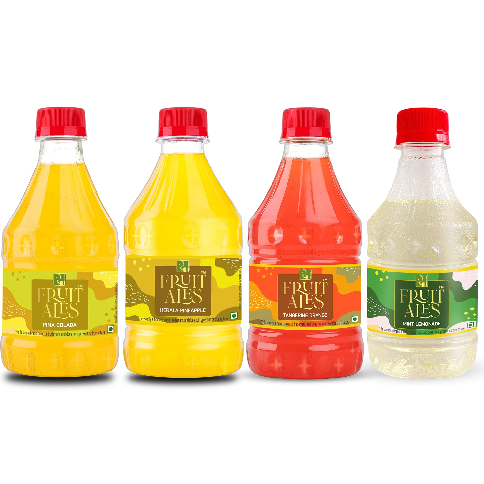 Dhampure Speciality Assorted Mocktail Syrups - Pina Colada, Kerala Pineapple, Tangerine Orange, Mint Lemonade Flavoured Syrups - 1.2Ltr (4 X 300Ml) | Makes 12-15 Drinks Per Bottle