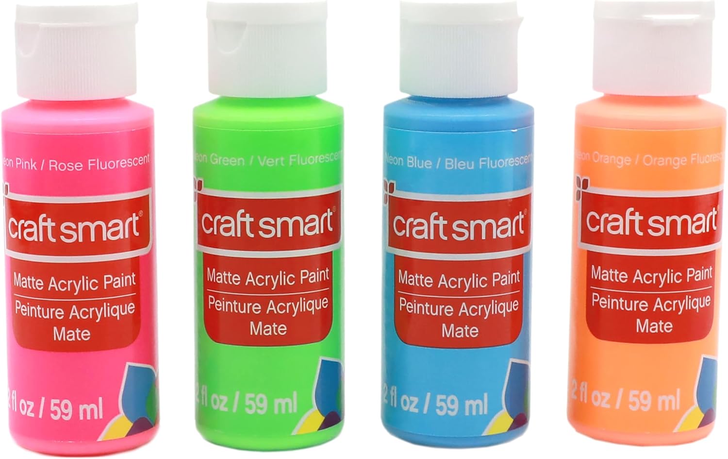 Craft Smart Neon Acrylic Paint, High-Visibility Fast-Drying Multi-Surface Formula, Assorted Neon, 2 fl. oz., 24 Packs (96 Total Bottles)