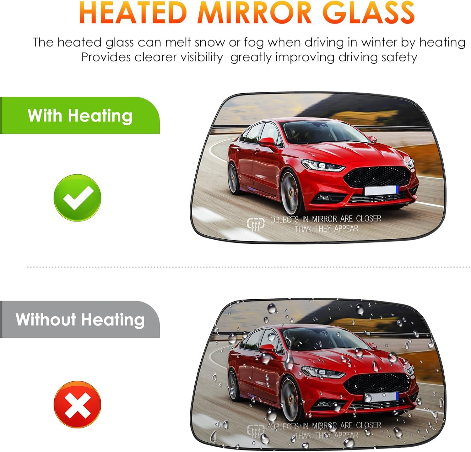 Driver Left+Passenger Right Side Mirror Glass Replacement for 2005 2006 2007 2008 2009 2010 Jeep Grand Cherokee Heated Mirror Replace 5142875AA 5142874AA