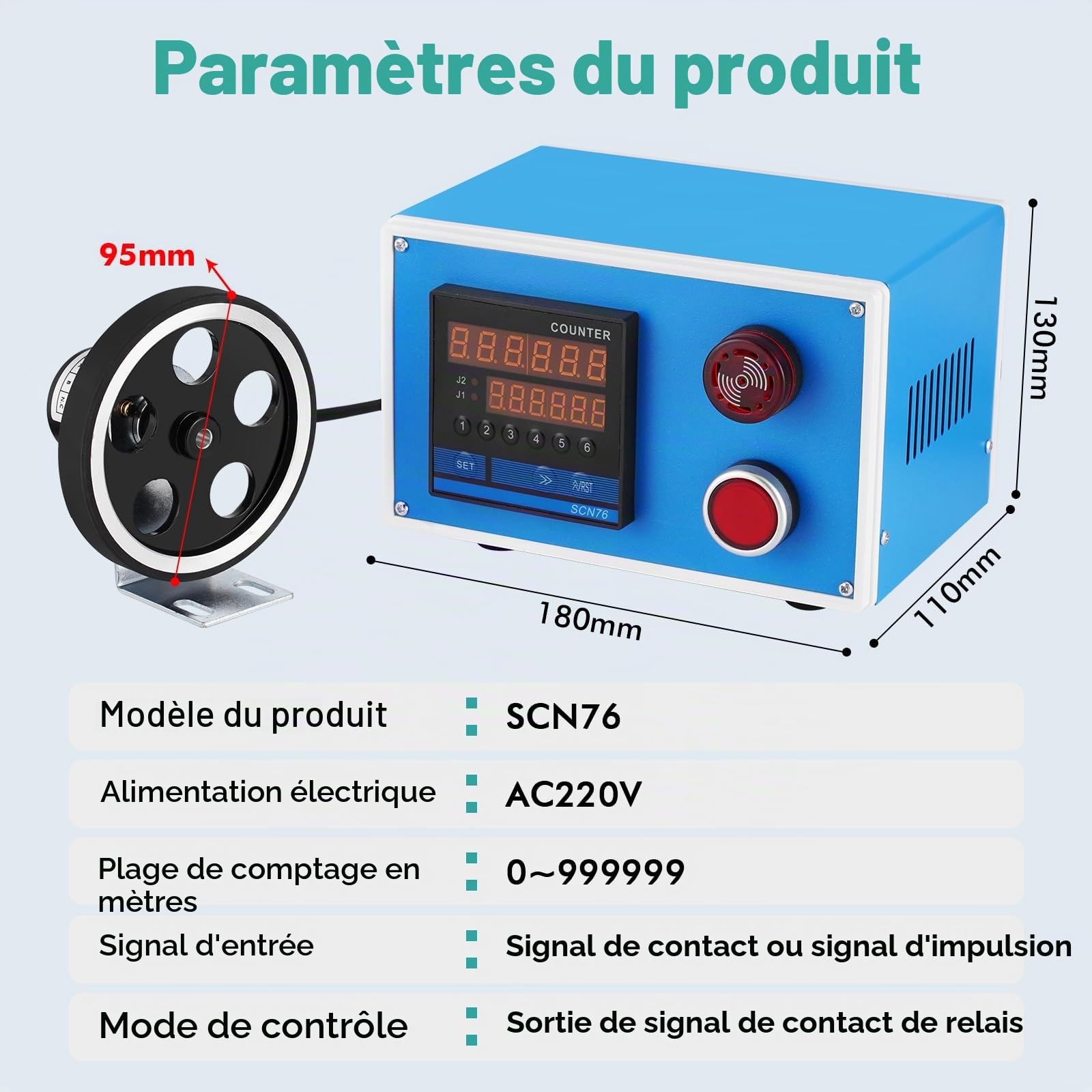 Compteur de longueur numérique avec rouleau de roue de mesure unique avec fonction de contrôle 0-999999