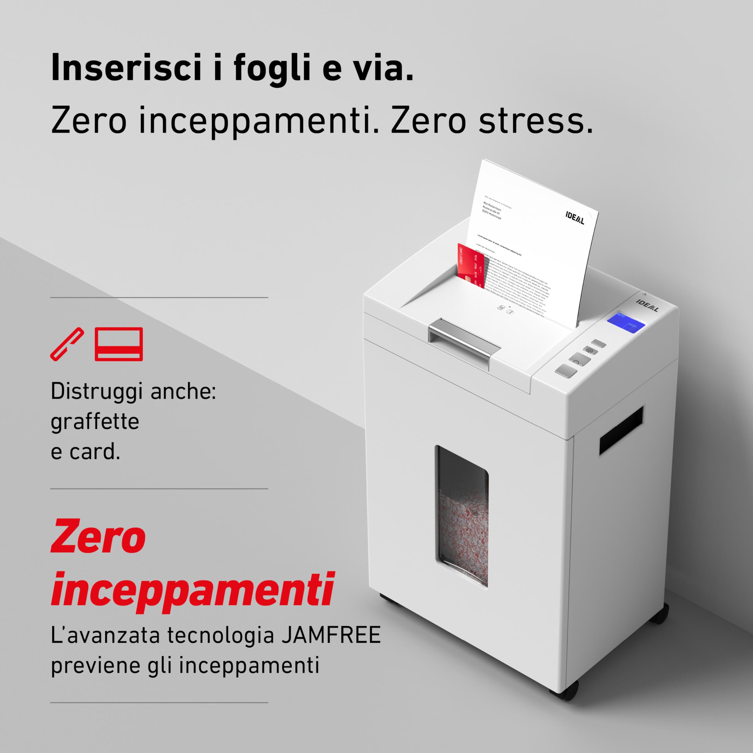 IDEAL Shredcat, Distruggidocumenti, Tritadocumenti di Alta Qualità, Silenziosi e Affidabili, Conformi al GDPR (8292, 4x10mm, P-4)