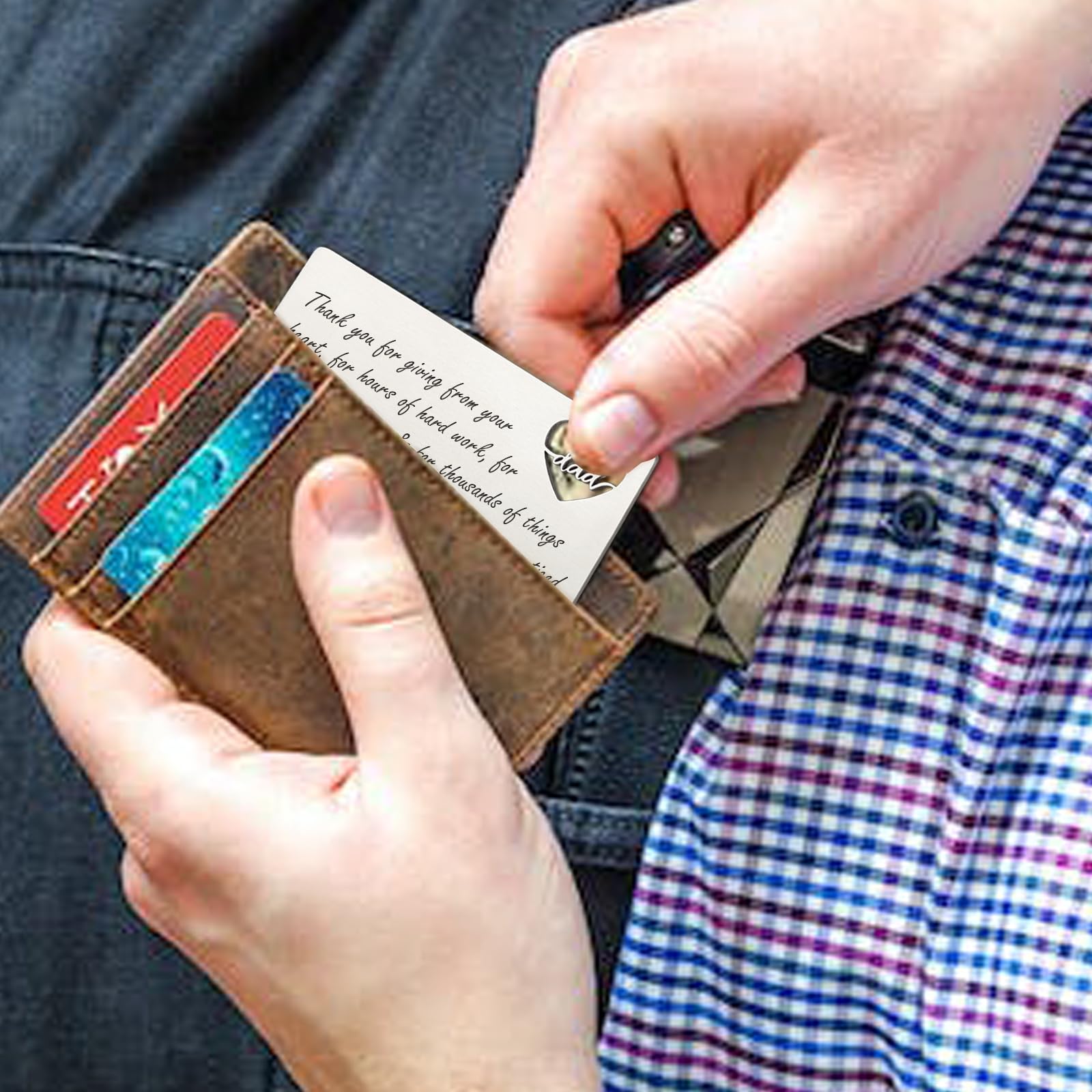 5xTarjeta De Cartera Grabada Para Papá,Tarjeta De Cartera Grabada
