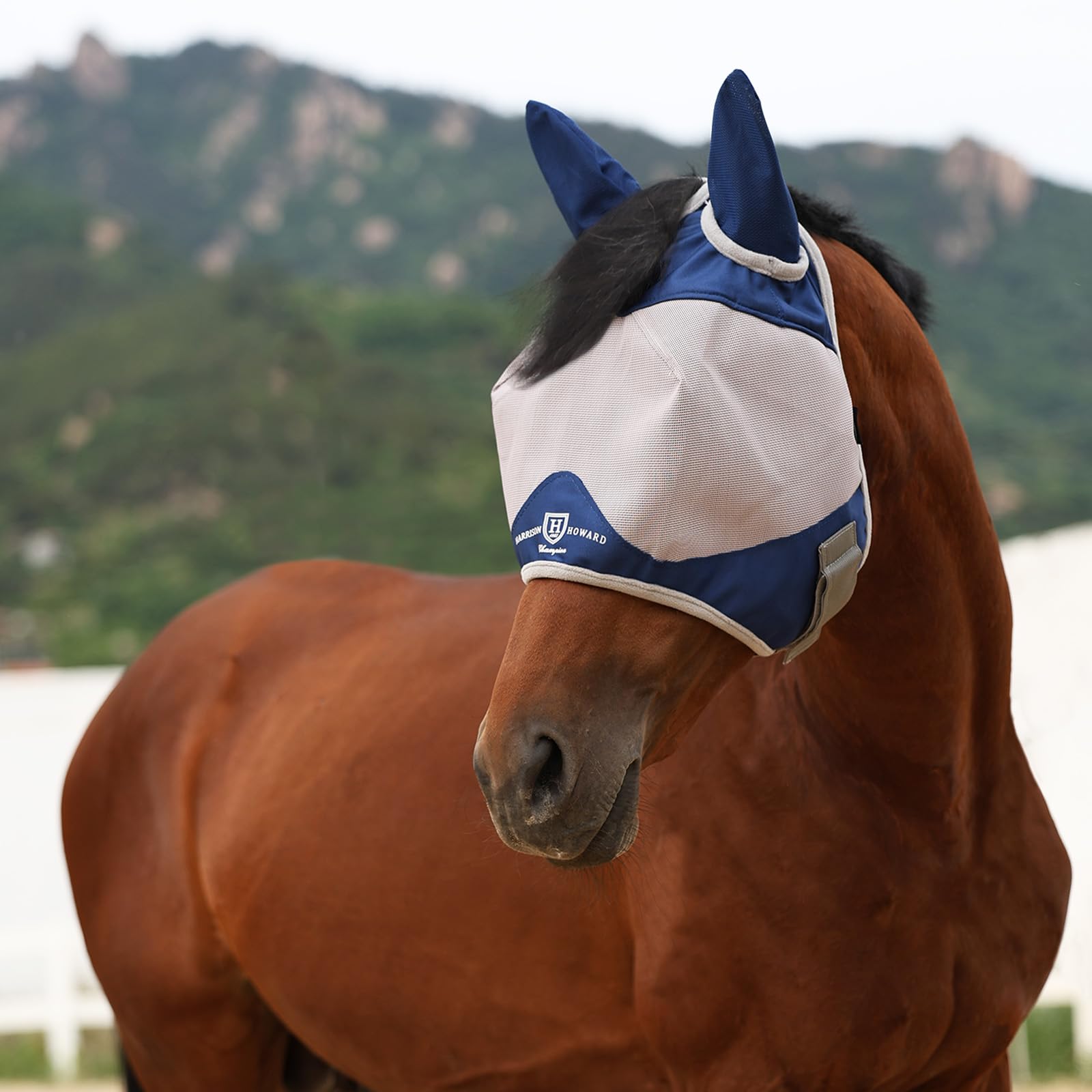 Harrison Howard Half Face Horse Fly Mask UV Protection and Breathable for Equine Use Comfortable Navy L