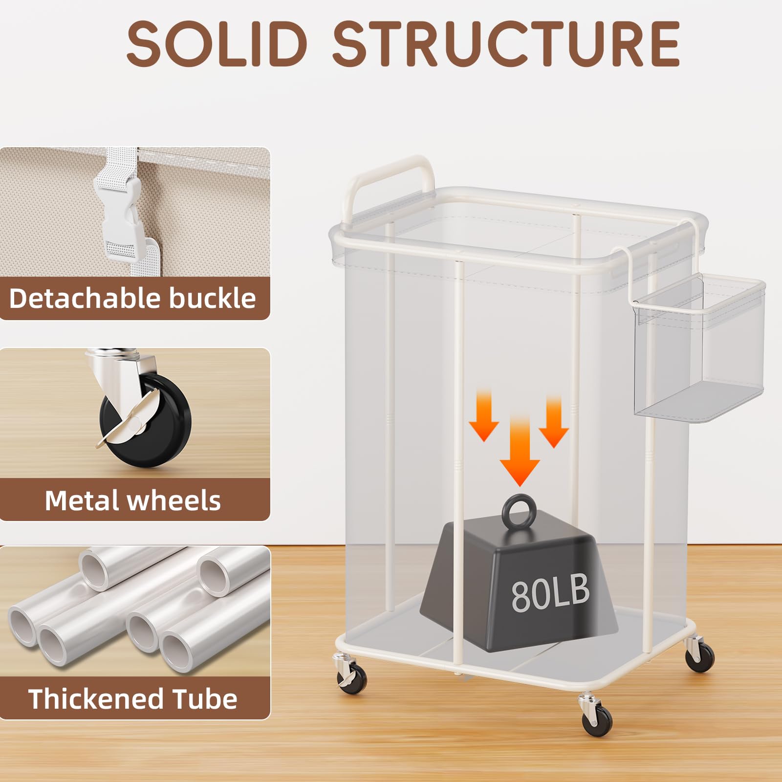 Mutool Panier à Linge XXL 150L Sur Roulettes - Cadre Acier Avec Doublure Amovible - Blanc - Buanderie Chambre Dortoir
