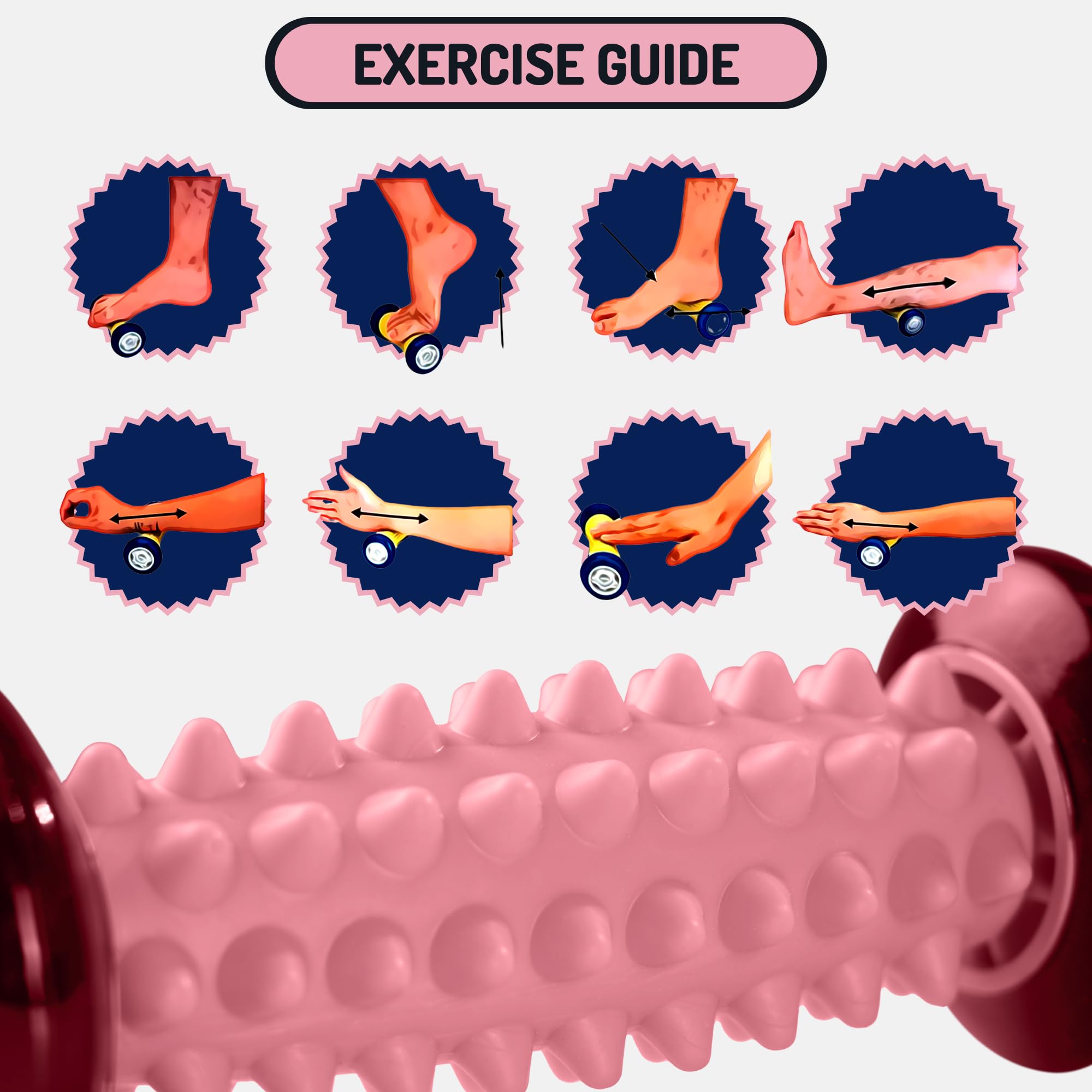 Set Rodillo Masajeador Pies para Fascitis Plantar + Pelota con Pinchos para Masaje Reflexología Podal - Kit Acupresión Alivio Dolor de Planta y Talón del Pie, Piernas, Anticelulitis (Rosa)