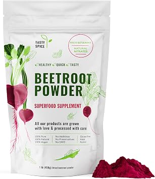 Beetroot Powder 450g, Non Additives & Preservatives, Red Superfood for Healthy Heart, Nitric Oxide Booster, Circulation and Stamina Increasing, Non GMO, Vegan 450g