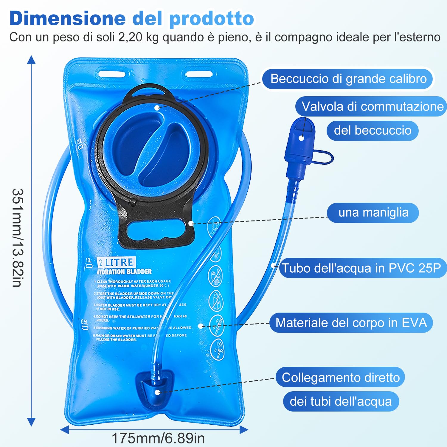 Bolsa de hidratación portátil de 2 l, con tubo para beber, para ciclismo, escalada, correr, senderismo al aire libre, azul, negro, verde