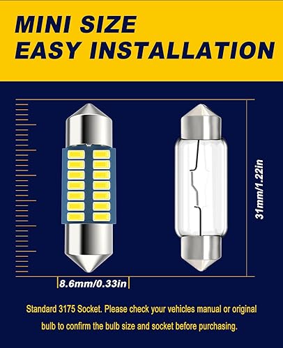 Miniatura 2 de Bombilla de Coche Led Serundo Auto DE3175 31mm 1.22in Bombilla Led Festón, DE3021 DE3022 DE3023 6428 6430 7065, Luz Interior Super Brillante Blanca