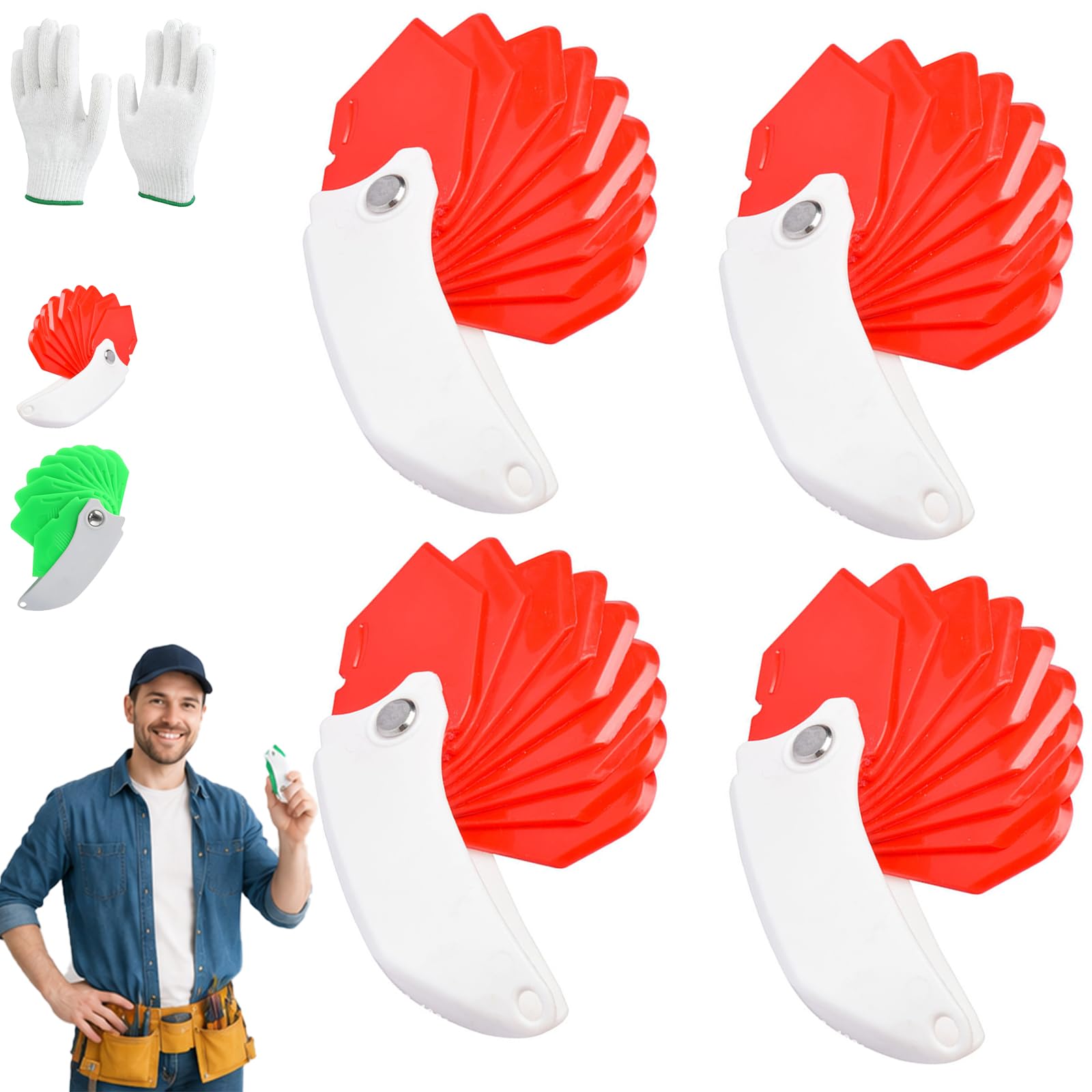 Foldable Spatula & Sealant Applicator with Scraper Edges,9-in-1 Caulking Tool Set,Portable Silicone Finishing Scraper,for Bathroom Kitchen Window Floor Gap Sealing (4 PC - Red)