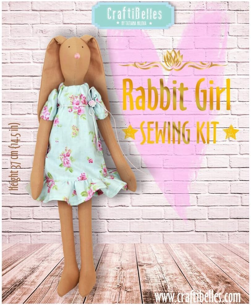 DIY Sewing Kit"Rabbit Girl", Fabric Doll (Sewing Patterns, Fabrics, Instructions, Accessories)