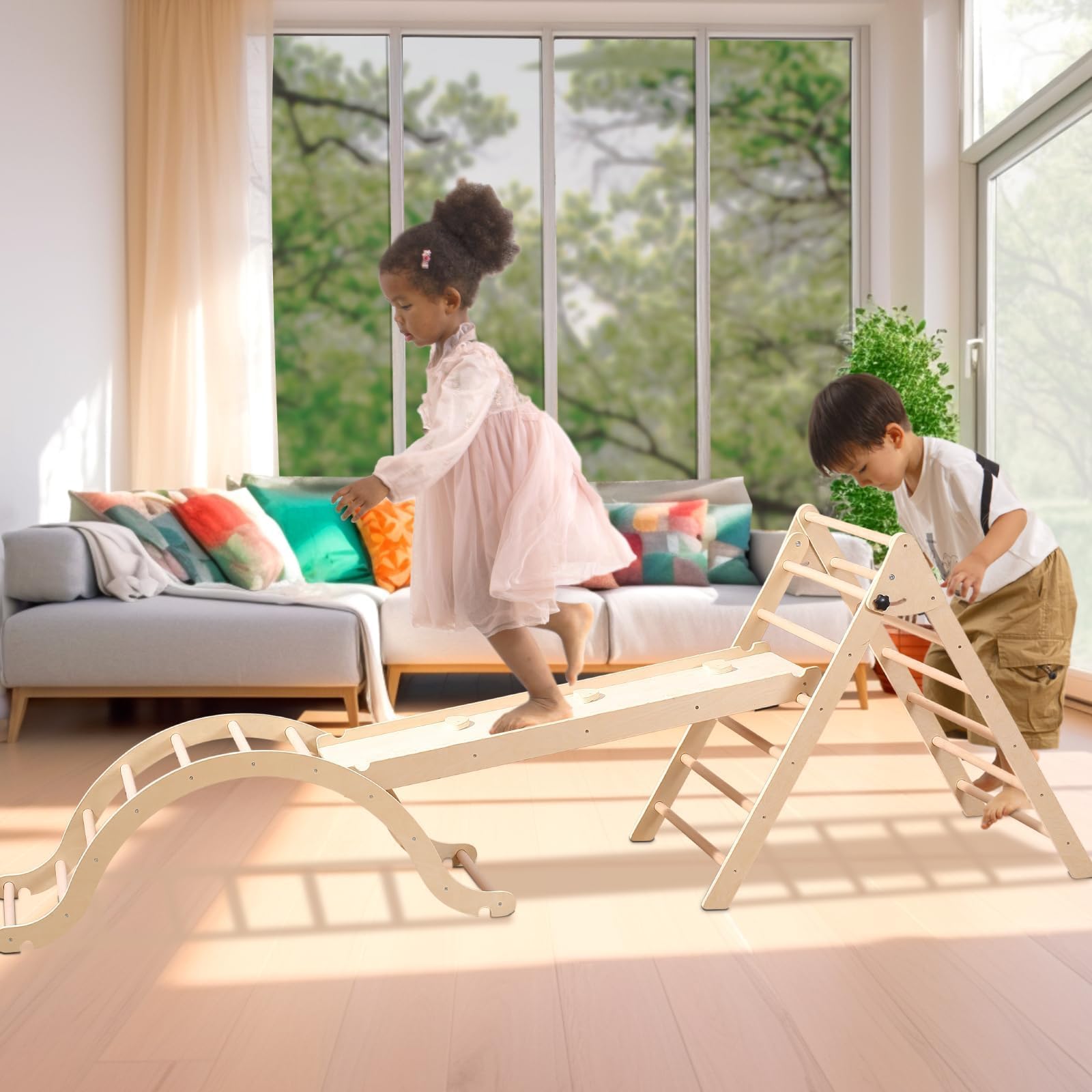 Giant bean Montessori Klettergerüst Vielseitiges Indoor-Klettergerüst 7-in-1 aus Holz – fördert Motorik & Spielspaß für Kinder ab 1 Jahr Kinder Klettergerüst (L)