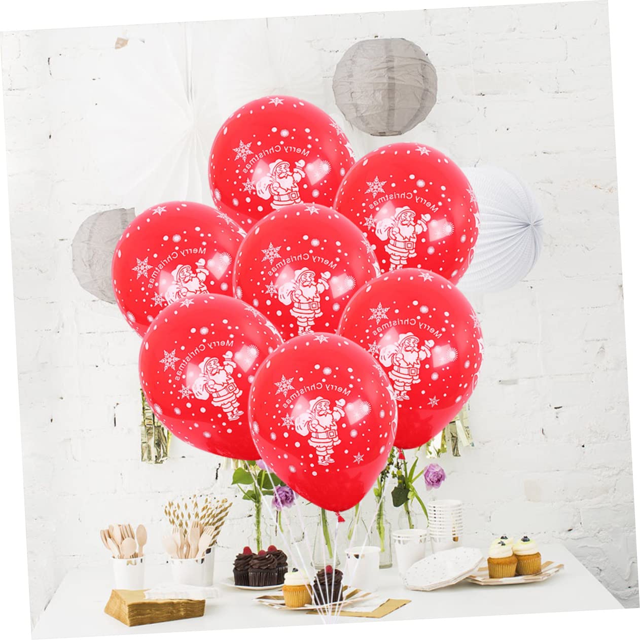 MAGICLULU 3 Set Di Palloncini Natalizi Più Lunghi Da 10 Pollici in Lattice Decorazioni Per Feste Di Natale E Babbo Natale Palloncini Con Stampa Rossa 100 Pezzi * 3