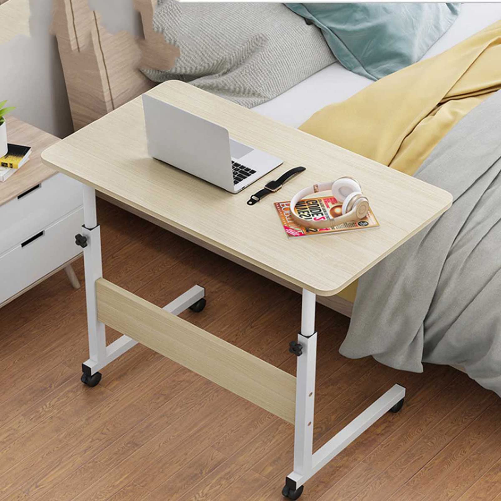 Bureau debout réglable en hauteur avec roues pour ordinateur et travail à domicile