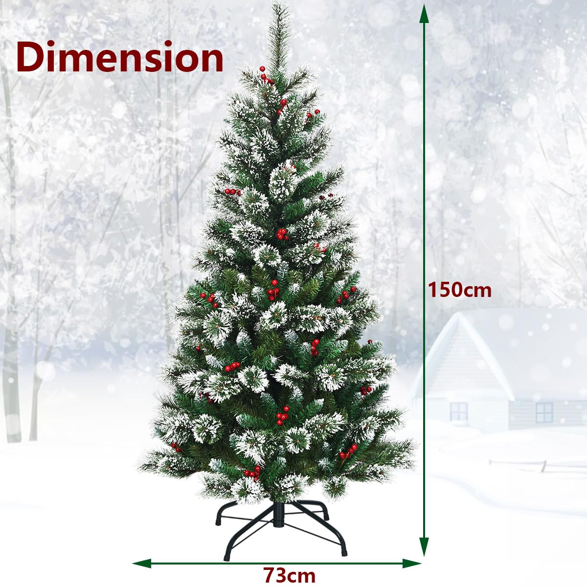 KOMFOTTEU 150 cm Arbre de Noël Artificiel, Neigeux avec Pommes de Pin | Sapin de Noël à Ouverture automatique avec Base en métal, Arbre de Décoration de Noël en PVC