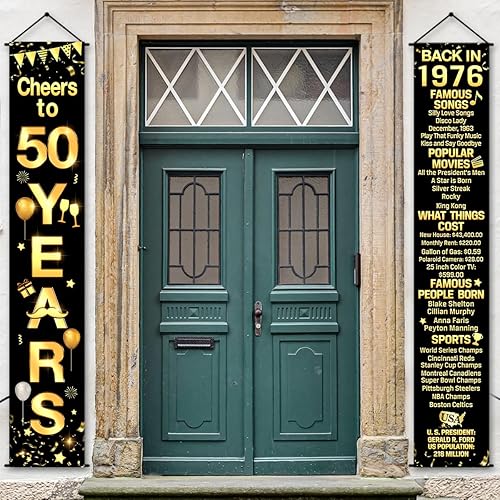 Miniatura 6 de Decoraciones de aniversario para fiesta de cumpleaños número 50, pancarta de felicitación a los 50 años, decoración de fiesta, letrero de bienvenida