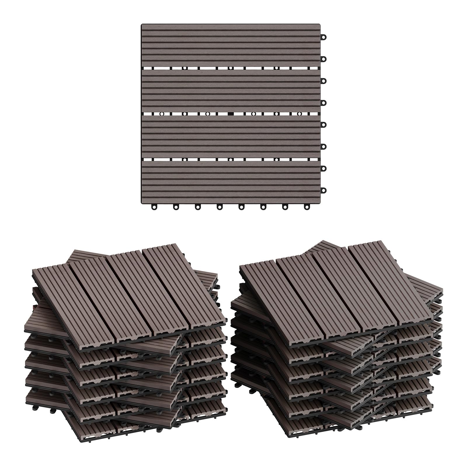 WOLTU Piastrelle per Pavimenti da Esterno Balcone/Giardino/Terrazza Pavimentazione ad Incastro in WPC, Legno Composito, con 22 Pannelli da 30x30 cm Caffè