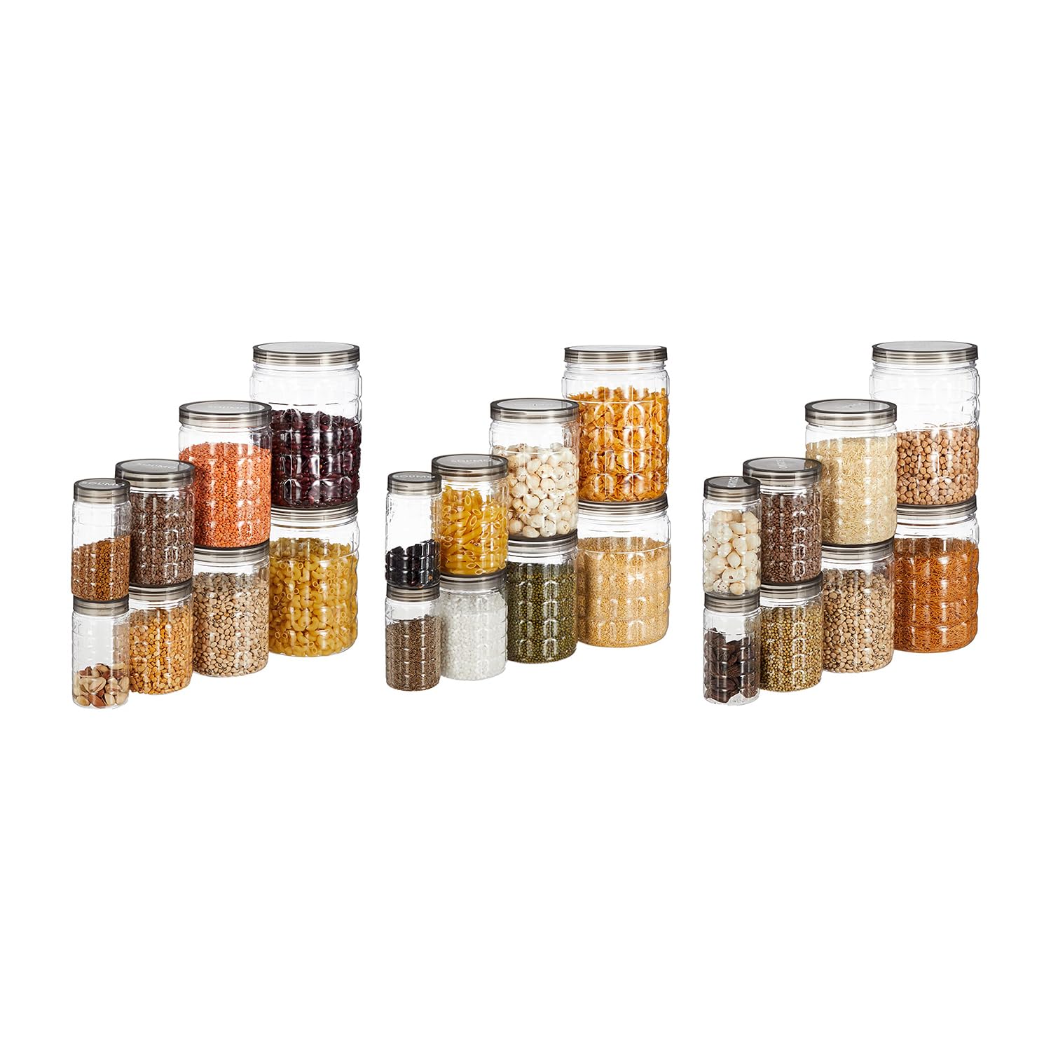 Amazon Brand - Solimo Plastic Checkered Jar Container Set of 24, 2000Ml, 1000Ml, 500Ml, 250Ml, Transparent, Black (B0BVZ597D8) Amazon Price History, Amazon Price Tracker