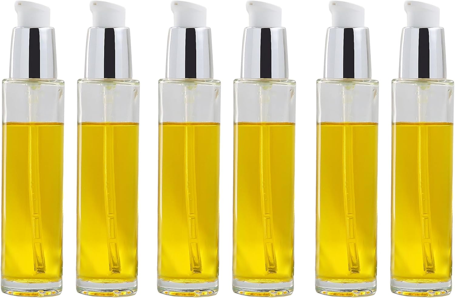 50ml Straight-Shouldered High Silver Glass Essential Oil/Dropper Bottles with 18/415 Threaded Glass Droppers, Leak-Proof Travel Bottles, Set of 6