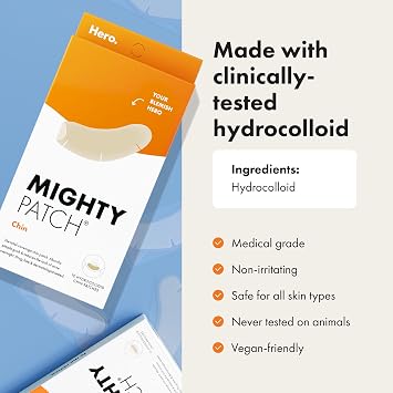 Mighty Patch Hero Cosmetics Chin Patch - XL Contoured Hydrocolloid Chin Patch for Blemishes and Pimples - Non-Irritating (10 Count)