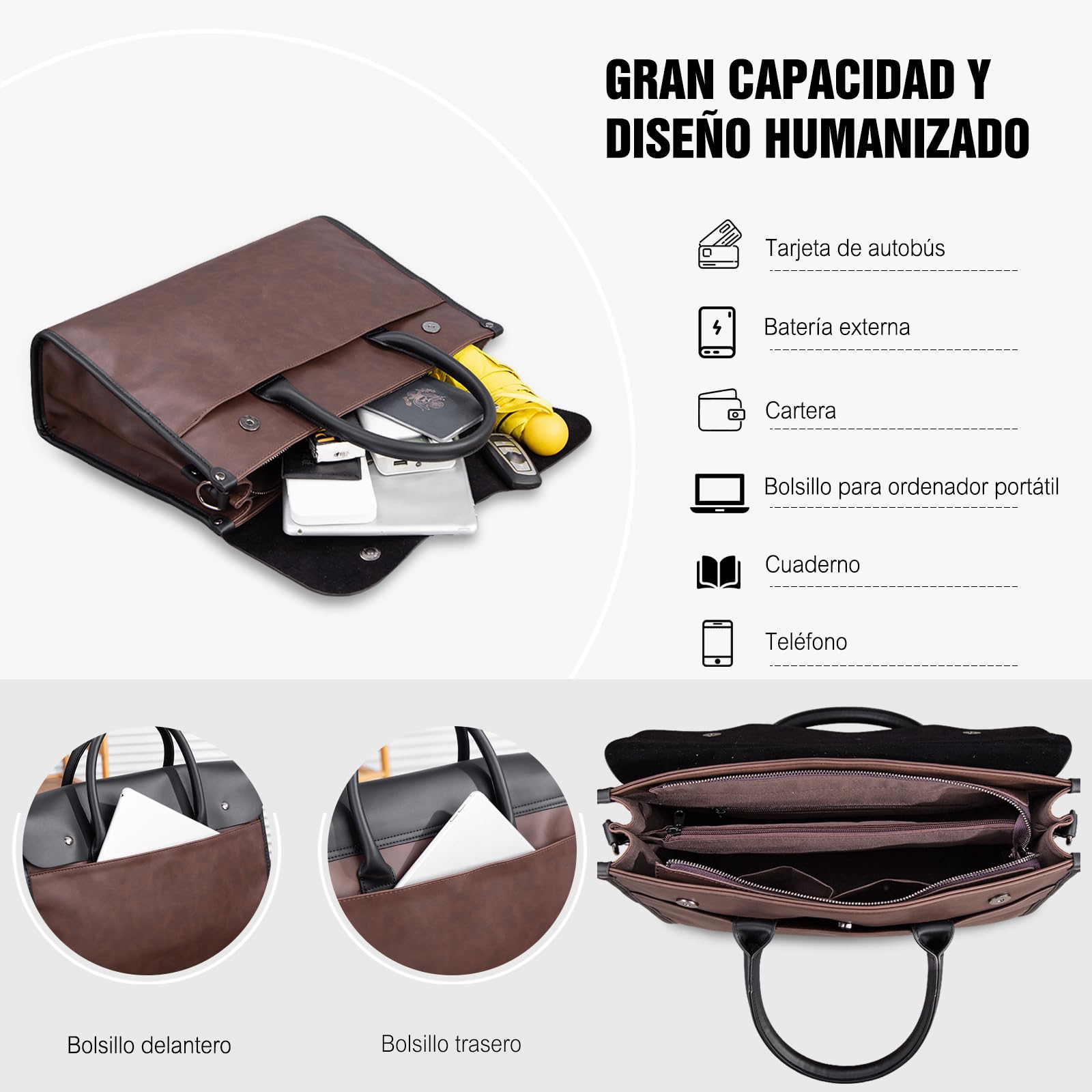 FANDARE Maletín Hombre Cuero PU Cartera Maletín Ejecutivo Bolso Portátil
