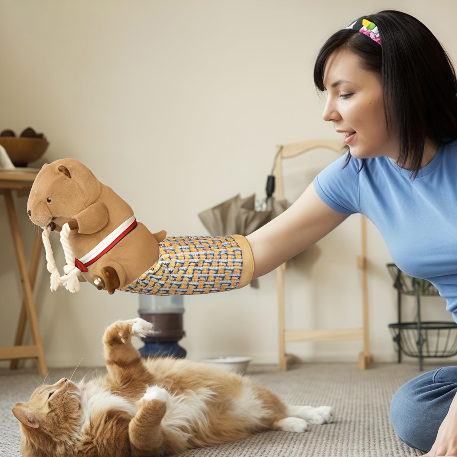 Katzen-Wrestling-Handschuh, marioneta de Lucha para Gatos con Acolchado Resistente para un Juego Interactivo Seguro, Juguete con Teaser para Gatos y Campana para Entrenamiento