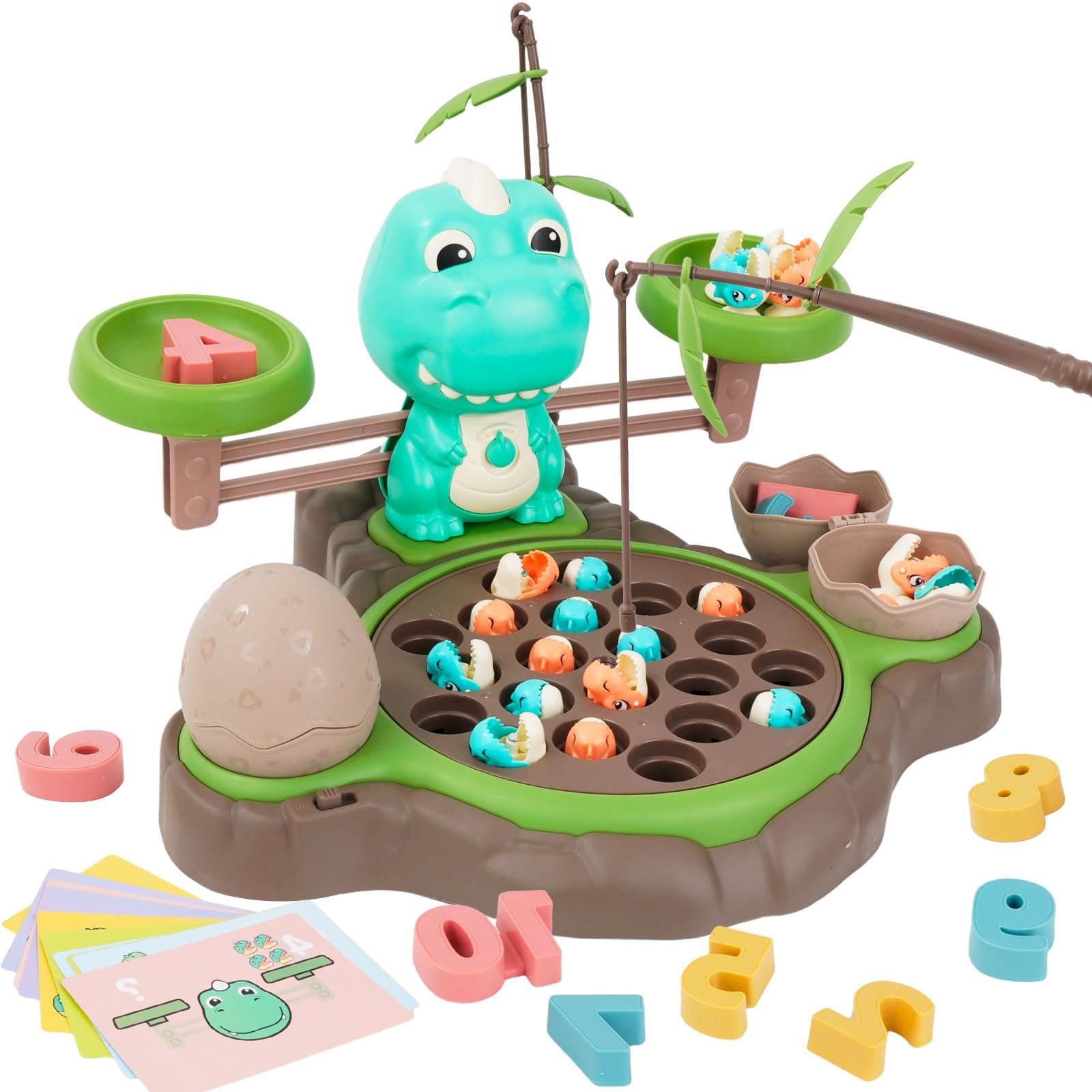 Kids Fishing Set Board Game with Number Matching Balance Math Game Fishing Toy with Music,21 Fish, 2 Fishing Rods,20 Cards,Number Models for Girl Boy